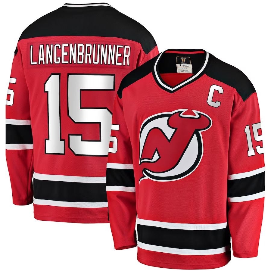 Men New Jersey Devils #15 Jamie Langenbrunner Fanatics Branded Red Premier Breakaway Retired Player NHL Jersey